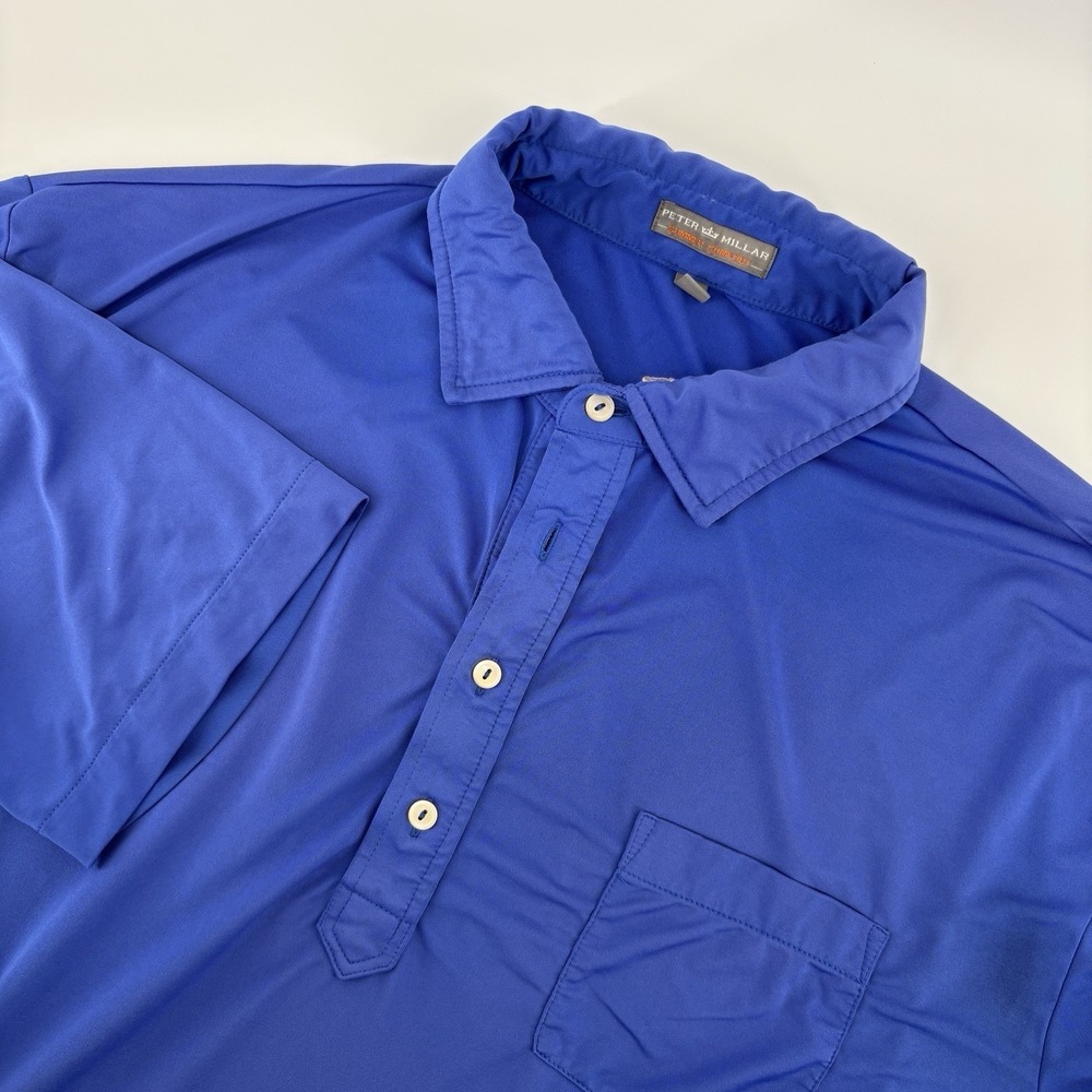 Peter Millar Men's Large Polo Blue Summer Comfort Golf Shirt Stretch Bridgestone
